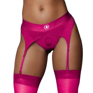 Ouch! Vibrating Strap-on Thong with Adjustable Garters Pink M:L