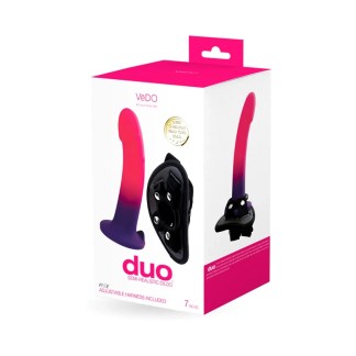 VeDO Duo Silicone Dildo with Harness Pink:Purple