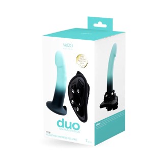 VeDO Duo Silicone Dildo with Harness Turquoise:Black
